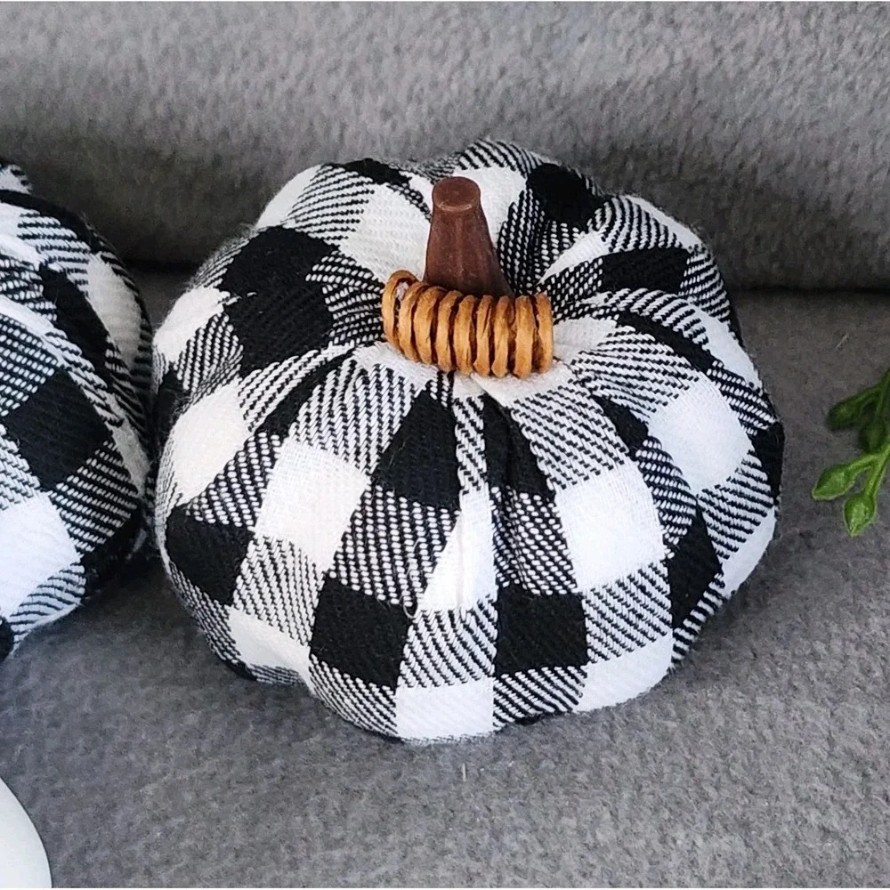 Black & White Buffalo Check Foam Pumpkins Fall Thanksgiving Table Decor 8 Pc NEW
